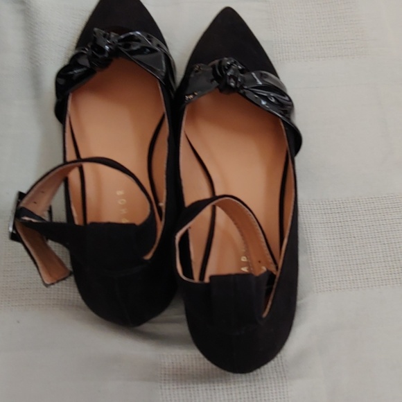 Metaphor Black Flats with Bow & Ankle Straps Size 8 - Picture 3 of 5